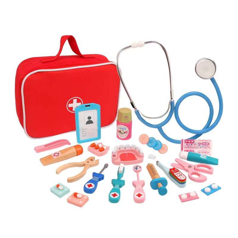 Wooden Pretend Play Doctor Educational Toys for Children Medical Simulation Medicine Chest Set for Kids Role Playing Pretend Toy
