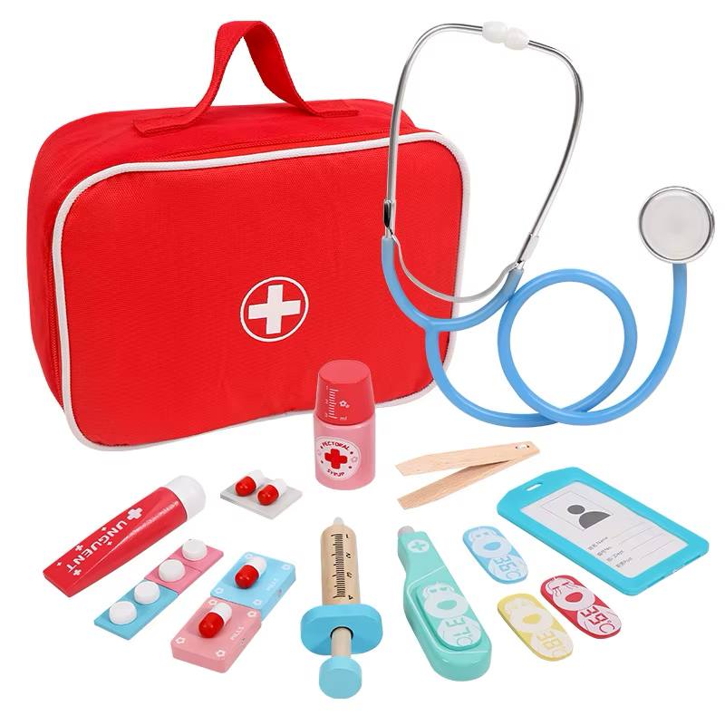 Wooden Pretend Play Doctor Educational Toys for Children Medical Simulation Medicine Chest Set for Kids Role Playing Pretend Toy