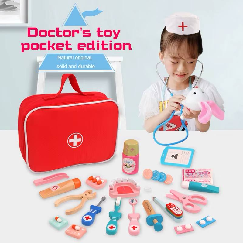 Wooden Pretend Play Doctor Educational Toys for Children Medical Simulation Medicine Chest Set for Kids Role Playing Pretend Toy