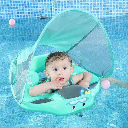 Mambobaby Non Inflatable Swim Trainer with UPF 50+ Sun Canopy Solid Swimming Pool Float