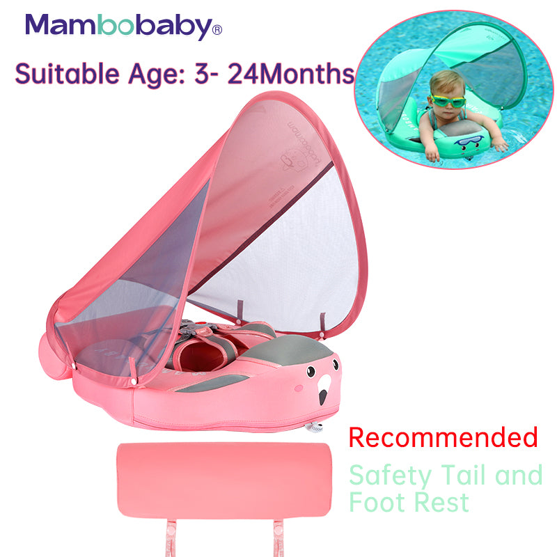 Mambobaby Non Inflatable Swim Trainer with UPF 50+ Sun Canopy Solid Swimming Pool Float